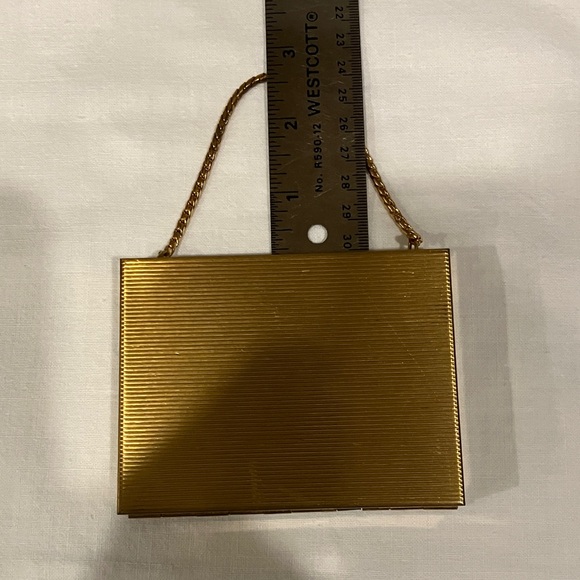 Vintage Saks Fifth Avenue Deco Gold-Tone 2-Sided Mini Audeire Compact Purse - Picture 6 of 12